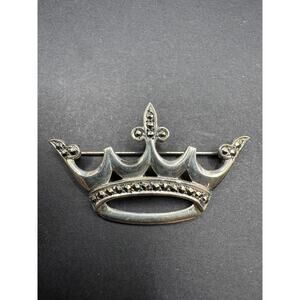 Vintage BK Signed Sterling Silver 925 with Marcasite Crown Brooch Pin